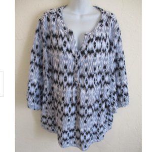 Ava Christine Peasant Shirt 3X Plus Linen Blend V Neck 1/4 Button